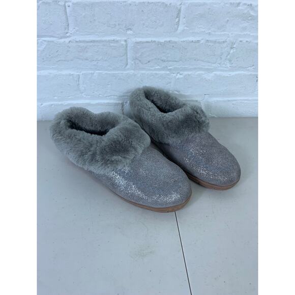 Lands' End Women's Glitter Shearling Slipper Slip-On Round Toe Gray Size 9 - Picture 1 of 5